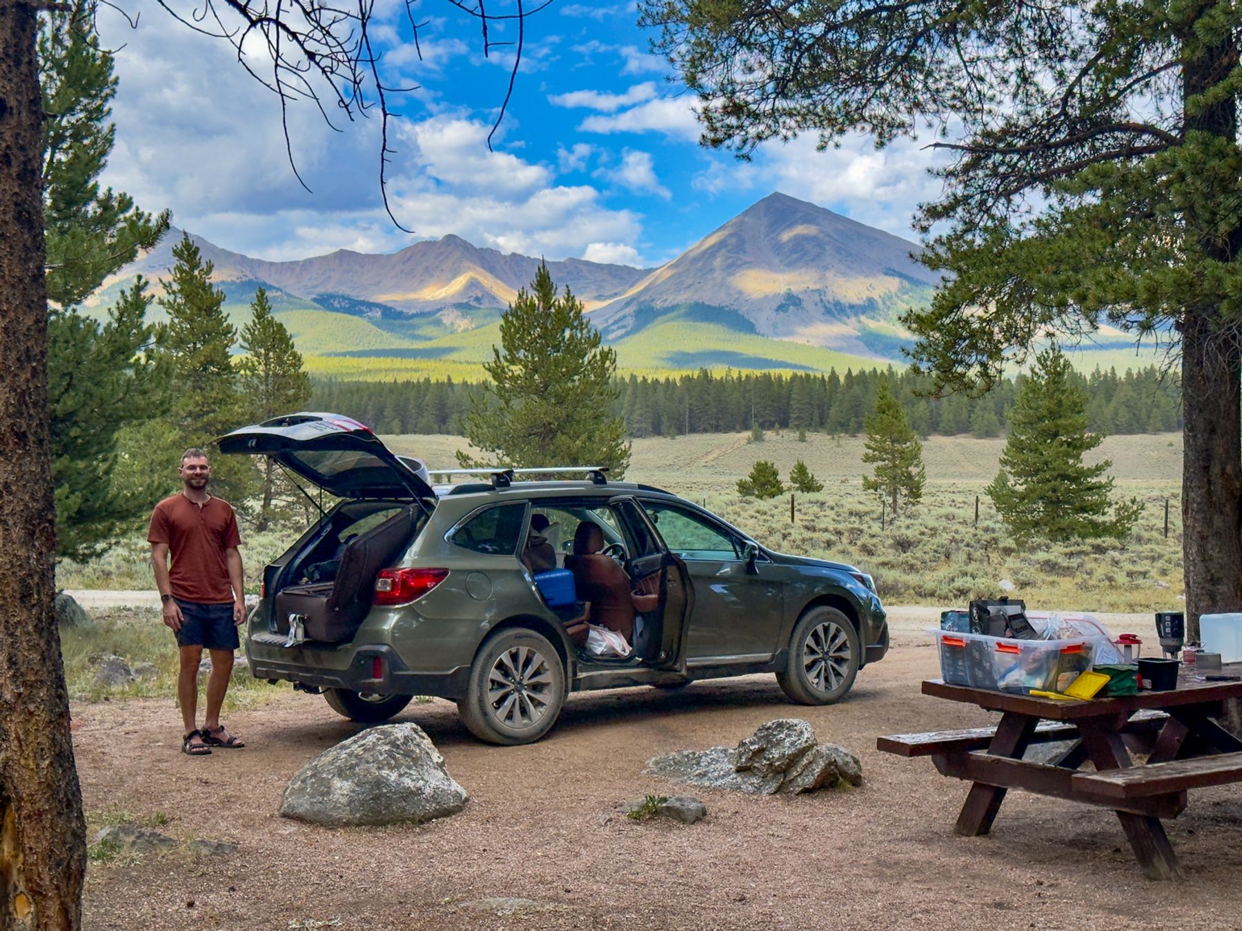 Seth Unloads Subaru at Dinner Station Campground
